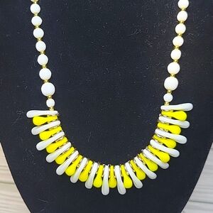 Vintage West Germany Milk Glass Necklace White + Yellow Garden Party Upcycled